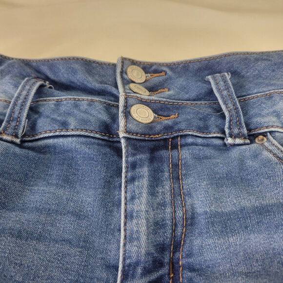 Ibiza Denim Shorts Junior 3 Blue Jean High Rise Push Up Triple Button Distressed - Picture 11 of 14